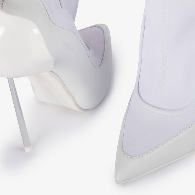 Le Silla Stivaletto pelle e tessuto bianco con Cristalli argento Shopping online