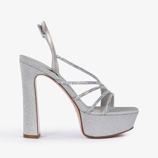 Le Silla Sandalo con plateau tessuto glitterato argento