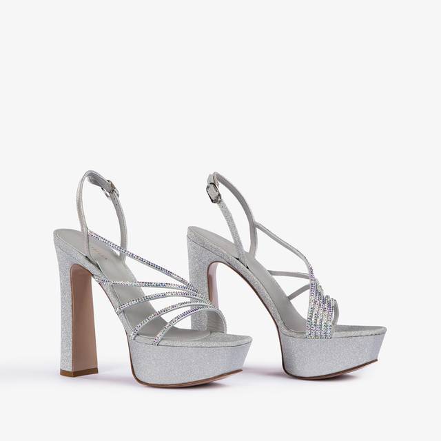 Le Silla Sandalo con plateau tessuto glitterato argento Offerta natalizia