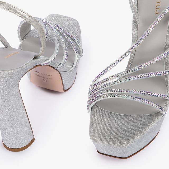 Le Silla Sandalo con plateau tessuto glitterato argento Offerta natalizia
