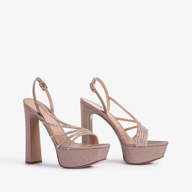 Le Silla Sandalo con plateau tessuto glitterato nude skin Offerta Pasqua