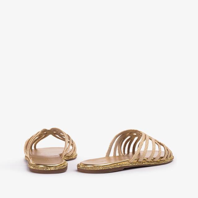 Le Silla Sandalo rafia beige naturale con Cristalli oro Offerta Anniversario