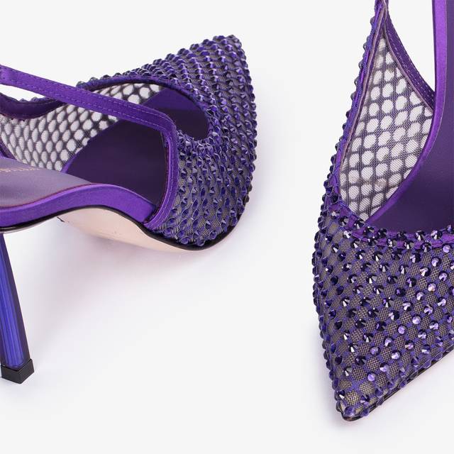 Le Silla Slingback gioiello rete viola Kamala e Cristalli Enormi risparmi