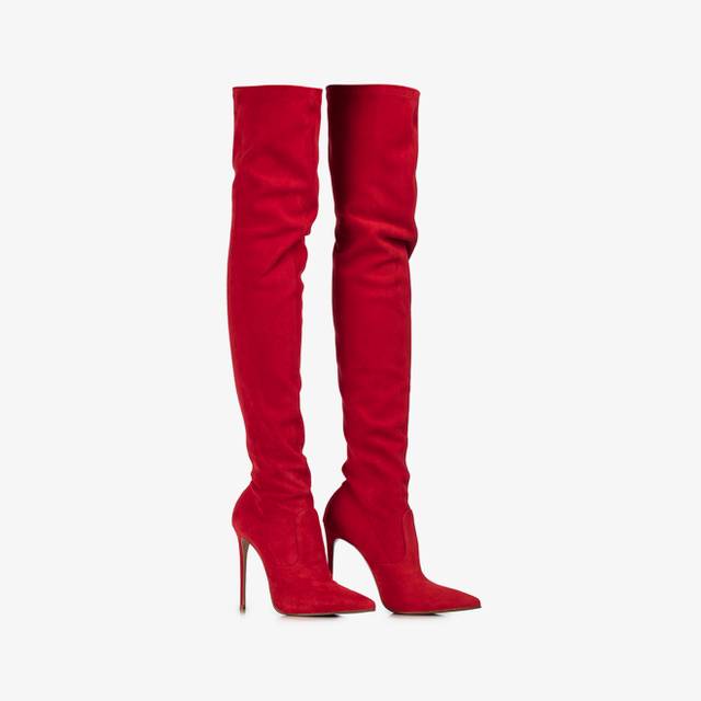 Le Silla Stivale sopra il ginocchio camoscio stretch rosso Rilascio limitato