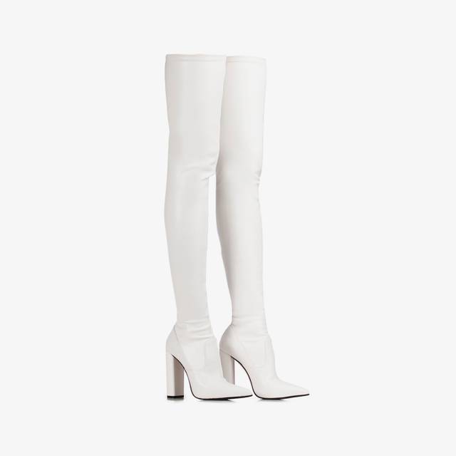 Le Silla Stivale sopra il ginocchio pelle vegan stretch bianco Ultimi tre giorni