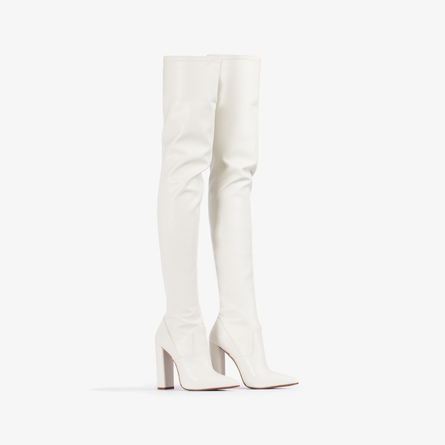 Le Silla Stivale sopra al ginocchio pelle vegan stretch bianco milk ACQUISTA ORA
