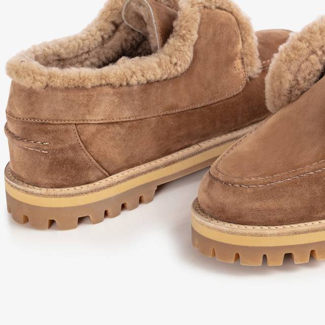 Le Silla Mocassino camoscio marrone ginger con fodera montone In vendita