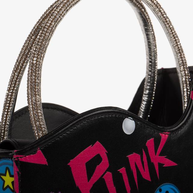 Le Silla Mini bag pelle nera e fucsia e Cristalli Italia
