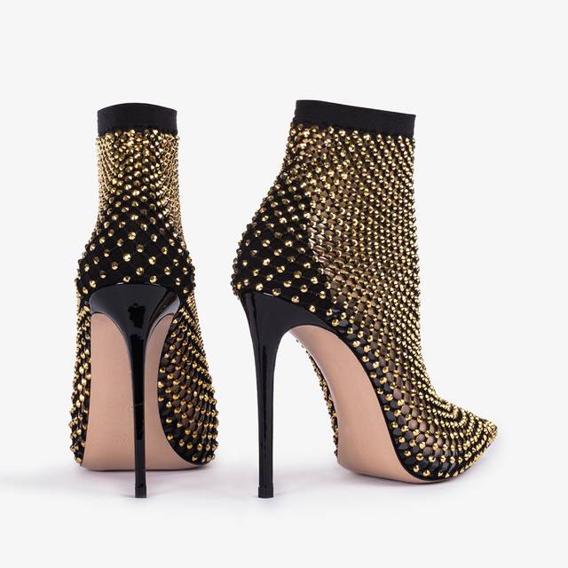 Le Silla Stivaletto calza nera e Cristalli oro In Linea
