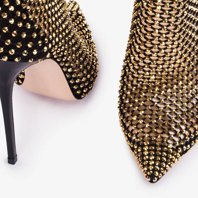 Le Silla Stivaletto calza nera e Cristalli oro In Linea