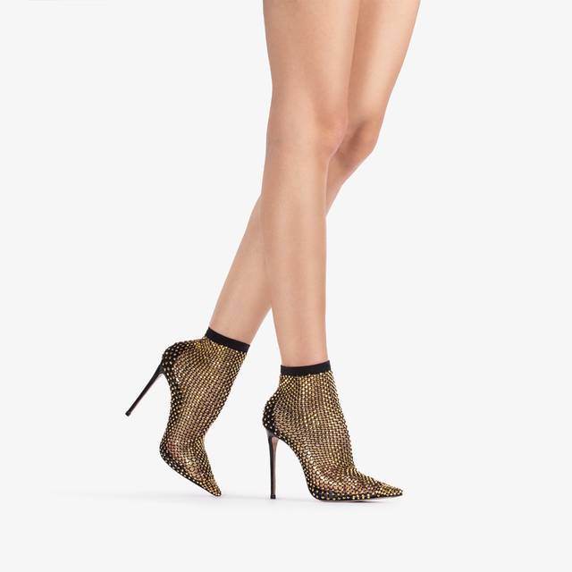 Le Silla Stivaletto calza nera e Cristalli oro In Linea