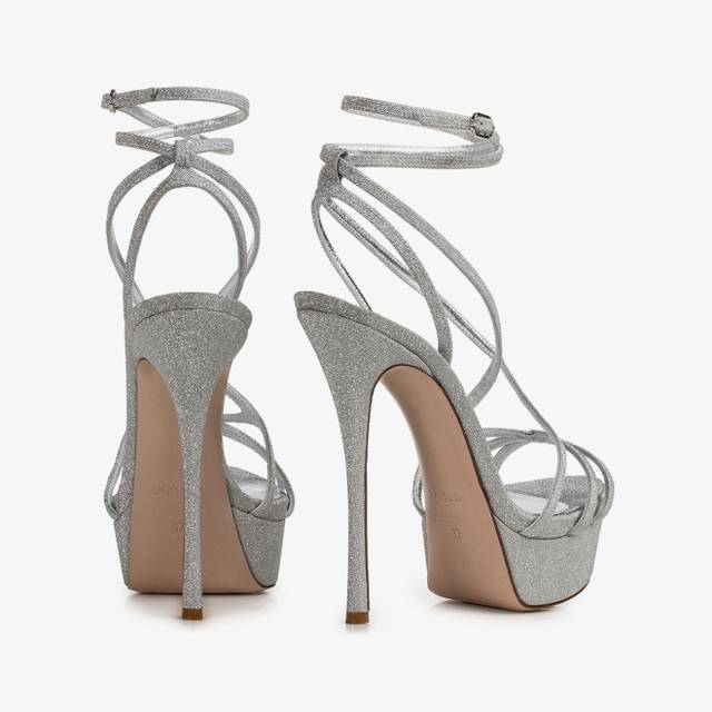 Le Silla Sandalo tessuto glitterato argento Saldi