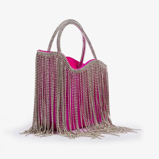 Le Silla Mini bag raso fucsia bouganville con frange argento Saldi Di Fabbrica