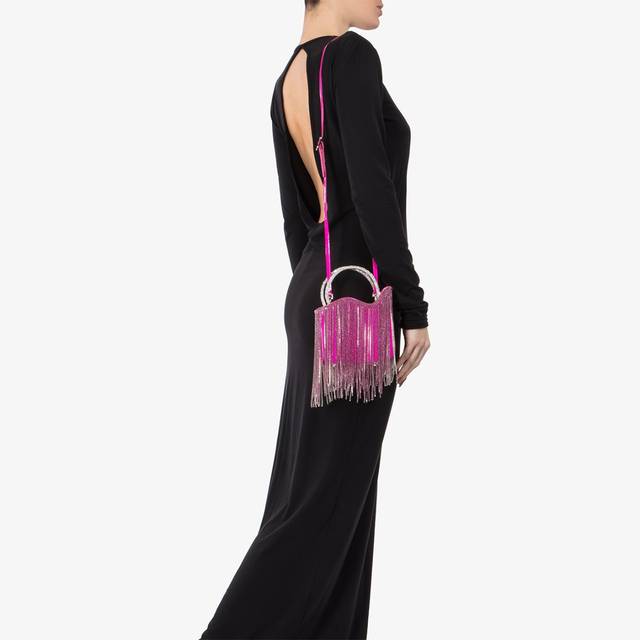 Le Silla Mini bag raso fucsia bouganville con frange argento Saldi Di Fabbrica