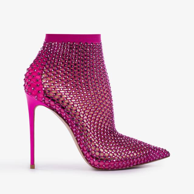 Le Silla Stivaletto calza fucsia bouganville e Cristalli