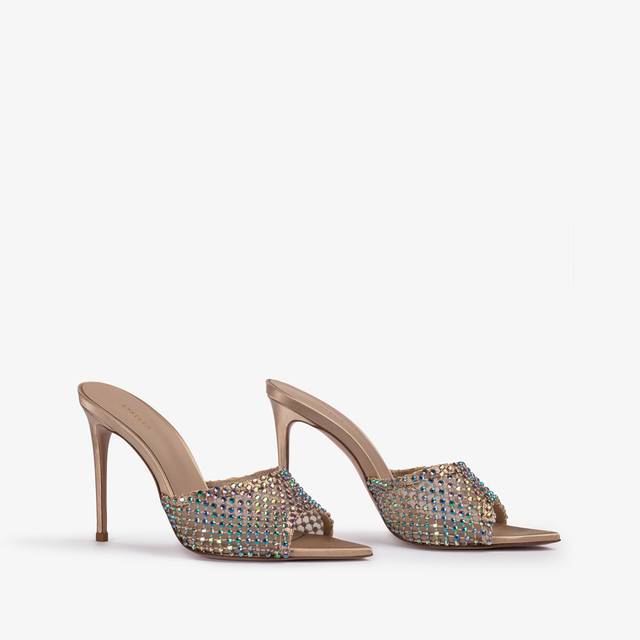 Le Silla Sandalo mule gioiello rete oro con Cristalli iridescenti Spedizione gratuita