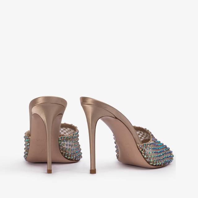 Le Silla Sandalo mule gioiello rete oro con Cristalli iridescenti Spedizione gratuita