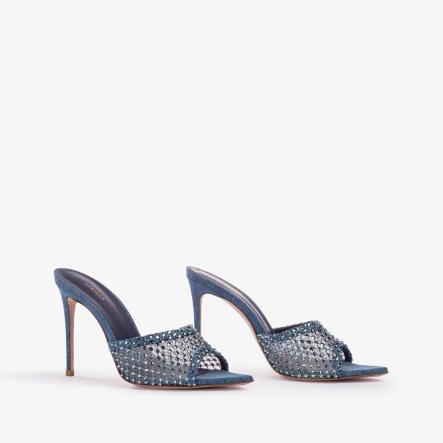 Le Silla Sandalo mule gioiello rete blu denim con Cristalli Sconto di tempo limitato