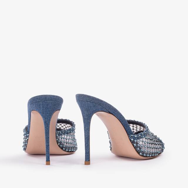 Le Silla Sandalo mule gioiello rete blu denim con Cristalli Sconto di tempo limitato