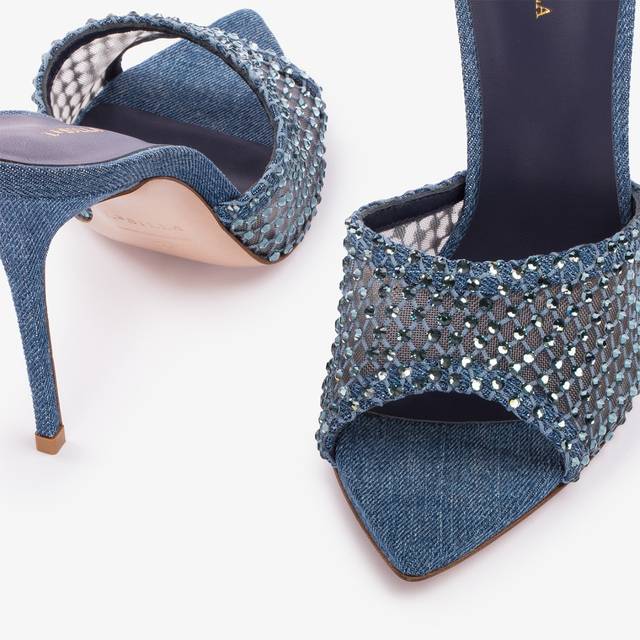 Le Silla Sandalo mule gioiello rete blu denim con Cristalli Sconto di tempo limitato