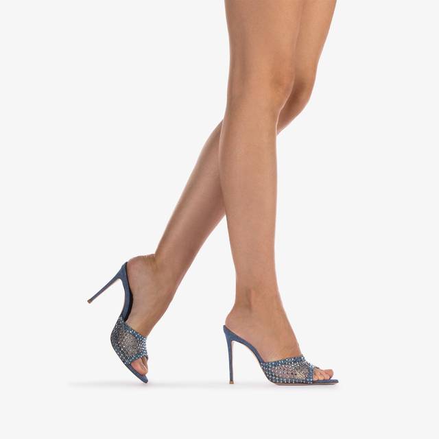 Le Silla Sandalo mule gioiello rete blu denim con Cristalli Sconto di tempo limitato