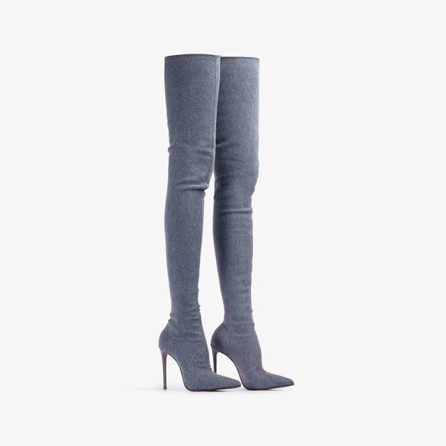 Le Silla Stivale sopra al ginocchio denim stretch blu Comprare a buon mercato