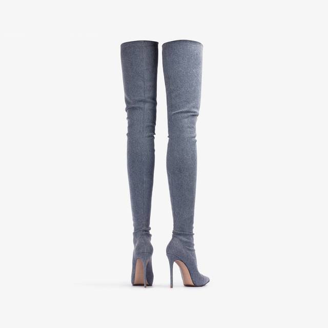 Le Silla Stivale sopra al ginocchio denim stretch blu Comprare a buon mercato