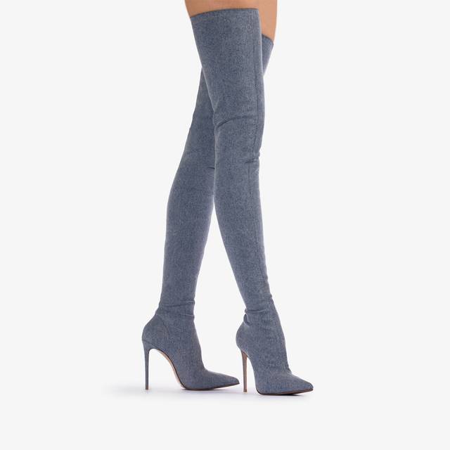 Le Silla Stivale sopra al ginocchio denim stretch blu Comprare a buon mercato