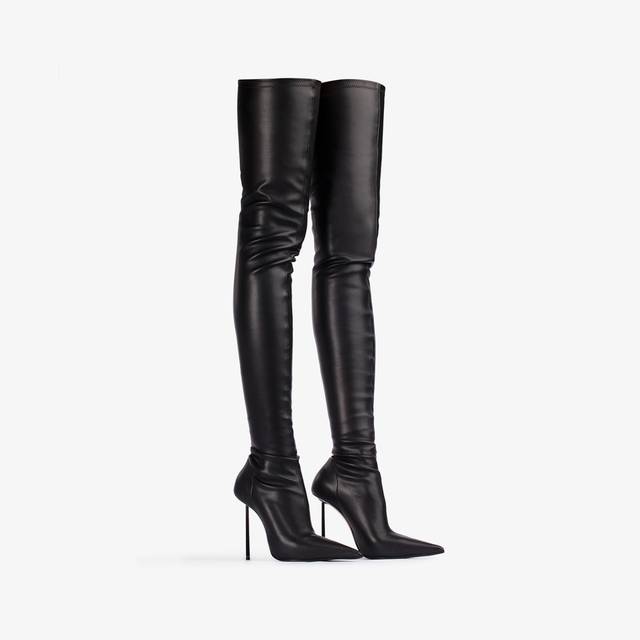 Le Silla Stivale sopra al ginocchio pelle vegan stretch nero Flash Sale