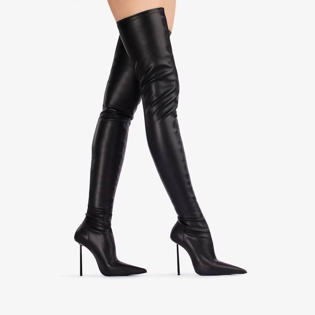 Le Silla Stivale sopra al ginocchio pelle vegan stretch nero Flash Sale