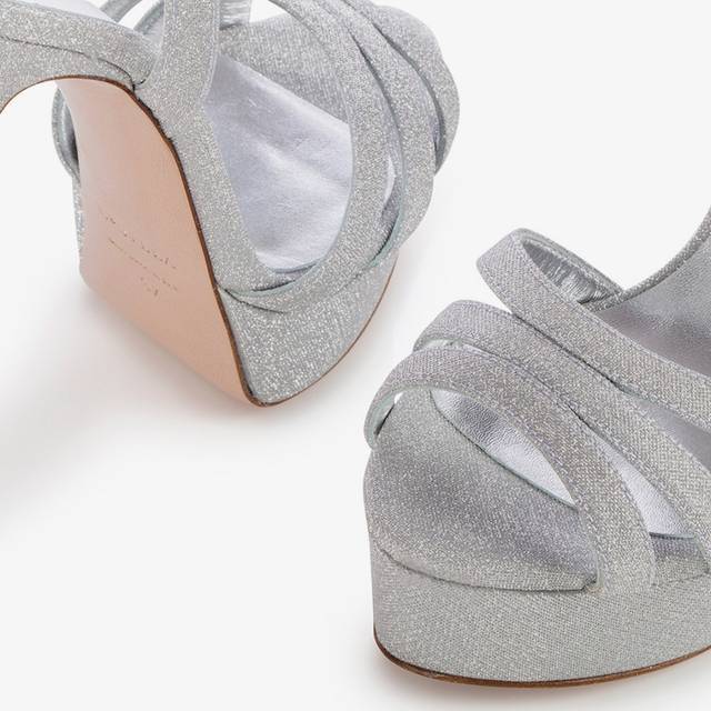 Le Silla Sandalo con plateau tessuto glitterato argento Vendite stagionali