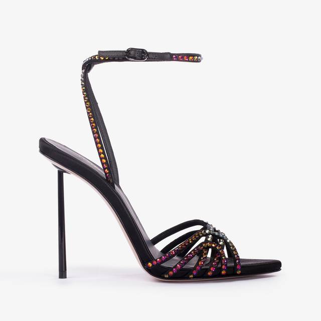 Le Silla Sandalo gioiello raso nero con Cristalli iridescenti Offerte stagionali