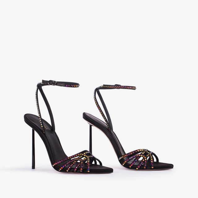 Le Silla Sandalo gioiello raso nero con Cristalli iridescenti Offerte stagionali