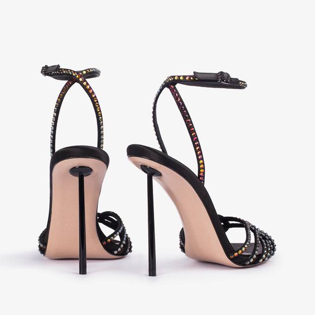 Le Silla Sandalo gioiello raso nero con Cristalli iridescenti Offerte stagionali