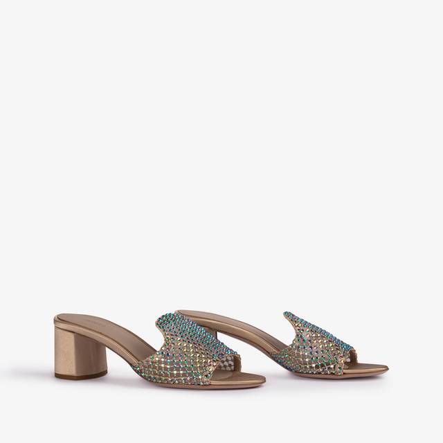 Le Silla Sandalo mule gioiello rete oro con Cristalli iridescenti Latest stili