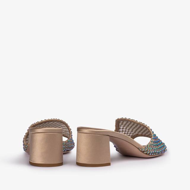 Le Silla Sandalo mule gioiello rete oro con Cristalli iridescenti Latest stili