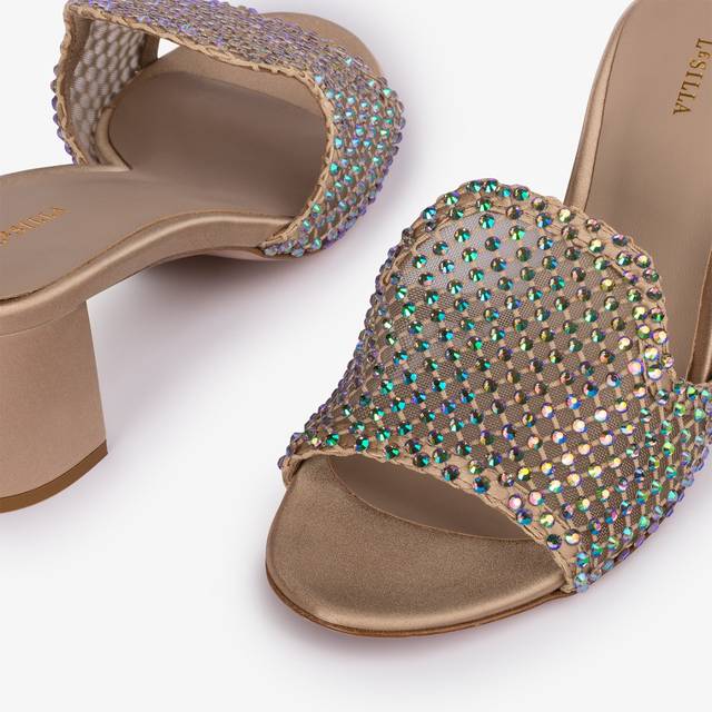Le Silla Sandalo mule gioiello rete oro con Cristalli iridescenti Latest stili