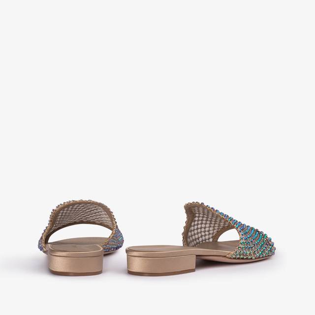 Le Silla Sandalo mule gioiello rete oro con Cristalli iridescenti Ultimi due giorni