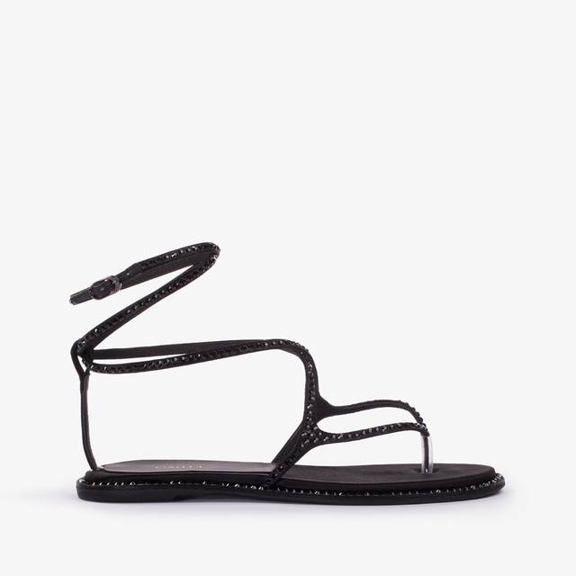 Le Silla Sandalo raso nero jet con Cristalli Officina