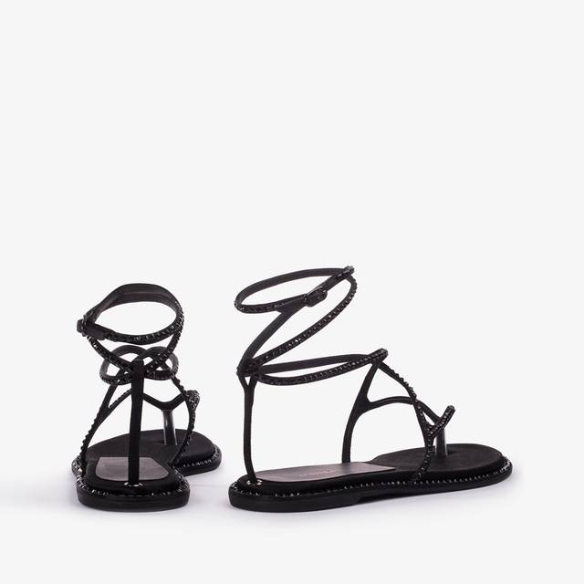 Le Silla Sandalo raso nero jet con Cristalli Officina