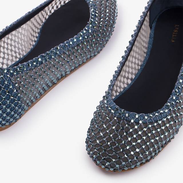 Le Silla Ballerina gioiello rete denim blu con Cristalli Duty-free