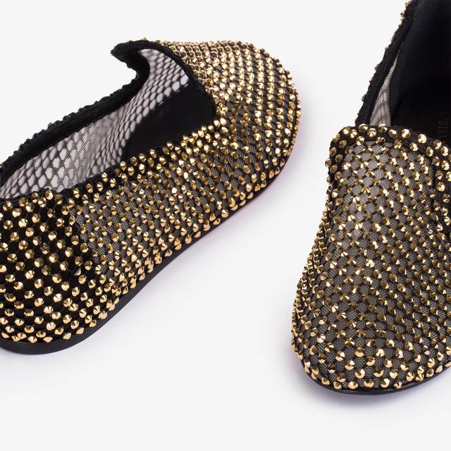 Le Silla Slipper gioiello rete nera e Cristalli oro 50% di sconto per tempo limitato