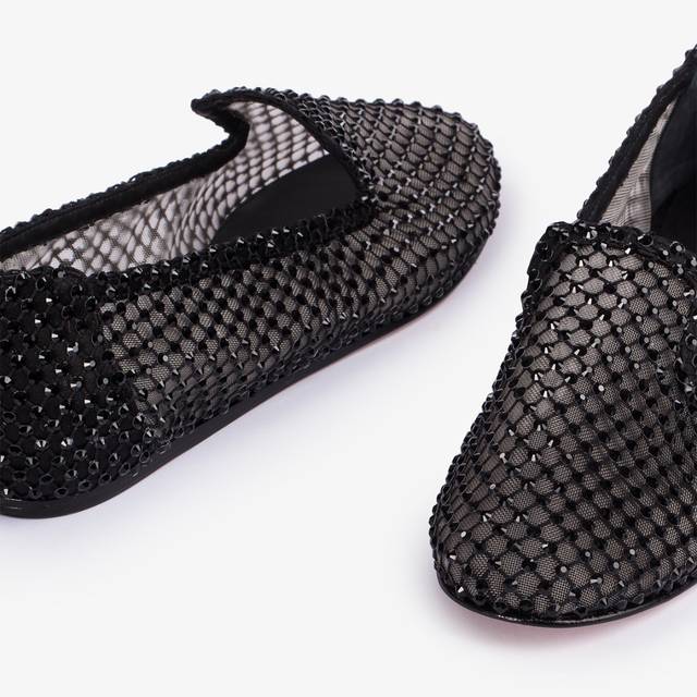 Le Silla Slipper gioiello rete nera e Cristalli neri Sconti questo mese