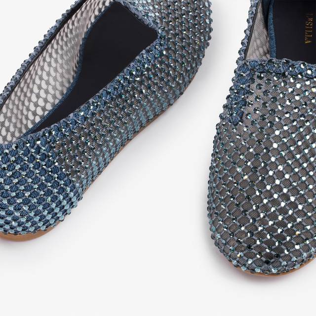 Le Silla Slipper gioiello rete blu denim e Cristalli 2025