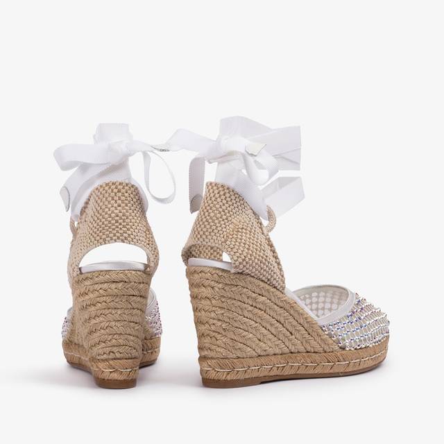 Le Silla Campesina gioiello con zeppa rete bianca carta con Cristalli Qualità