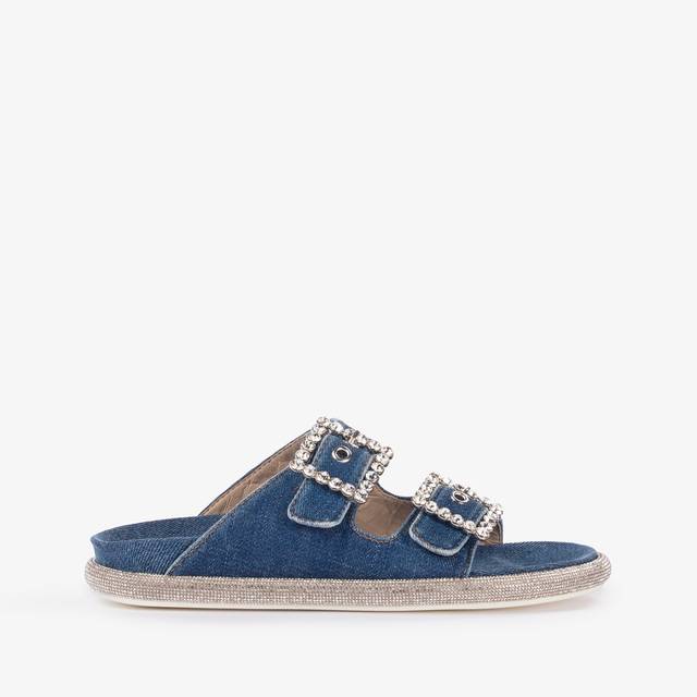 Le Silla Ciabatta denim blu con Cristalli