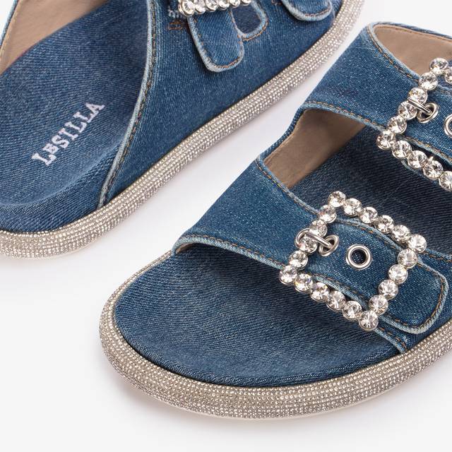 Le Silla Ciabatta denim blu con Cristalli Spedizione Gratuita
