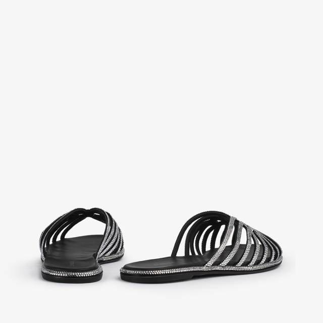 Le Silla Sandalo raso nero con Cristalli argento Pezzi Unici