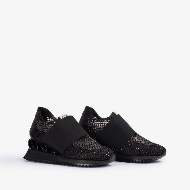 Le Silla Scarpa running raso, rete e Cristalli nero jet Sottocosto