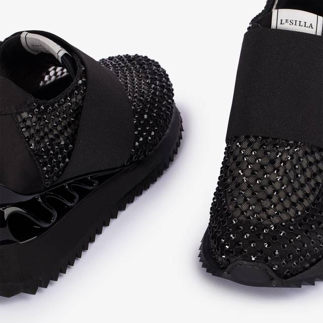 Le Silla Scarpa running raso, rete e Cristalli nero jet Sottocosto